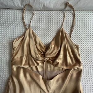 Gold satin twist top midi dress